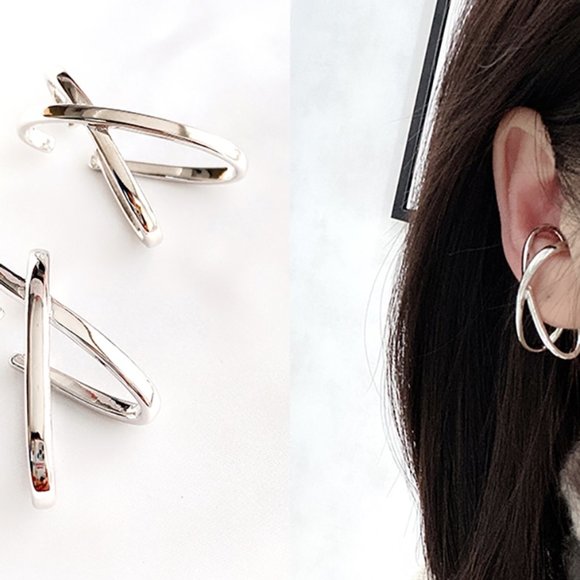 Clip on/Hang on Earrings - Silver Criss Cross - Picture 1 of 2